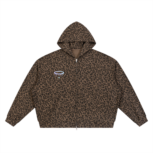 Blue Leopard Zip Up Hoodie